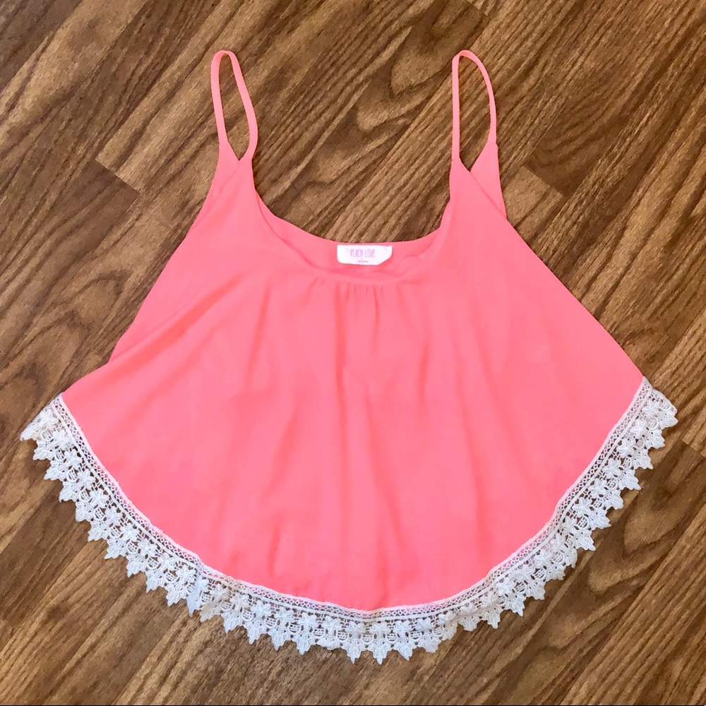 Coral Crop Top with Crochet Hem